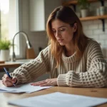 Femme dans sa trentaine remplissant un formulaire d'électricité