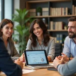 Groupe de professionnels en réunion dans un espace moderne