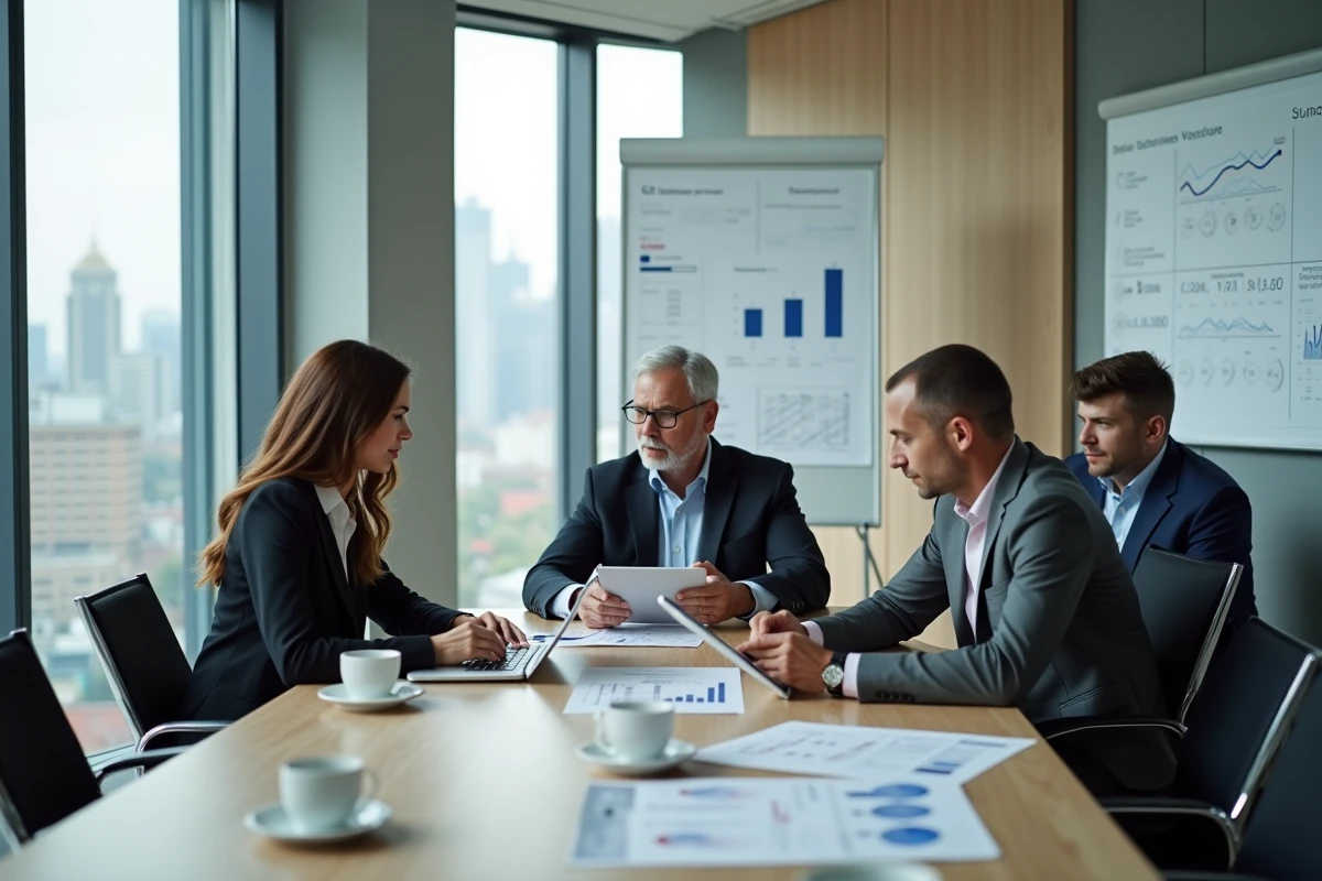 Équipe de professionnels analysant les perspectives et la crédibilité d'Adivak lors d'une réunion stratégique en 2026
